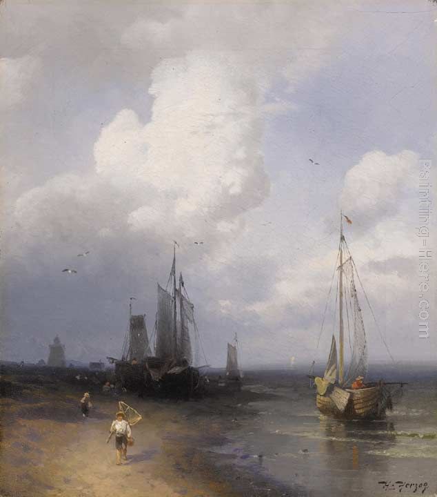 Dutch Coastal Scene painting - Herman Herzog Dutch Coastal Scene art painting